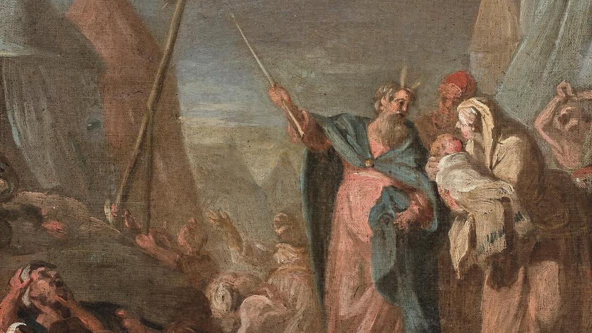 Charles Antoine de Favray (1706-1798), Moïse et le serpent d’airain, huile sur toile,... Sur le thème de l’Ancien et du Nouveau Testament