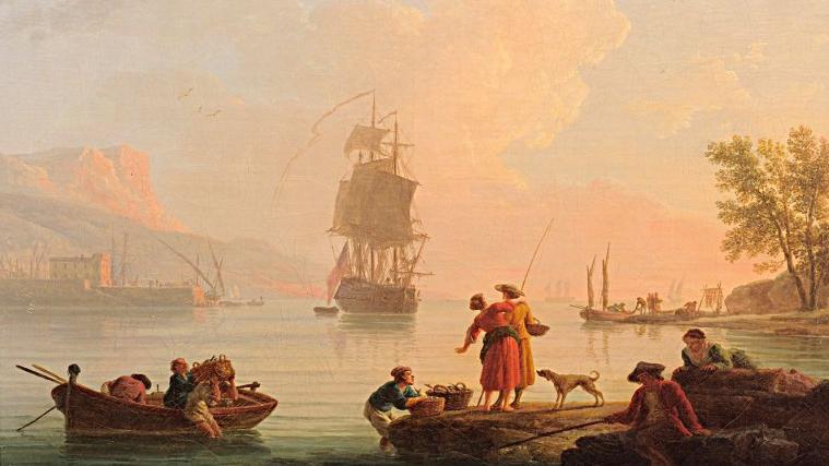 Claude Joseph Vernet  (1714-1789), Retour de pêche au soleil couchant dans un port... Rêves de Méditerranée