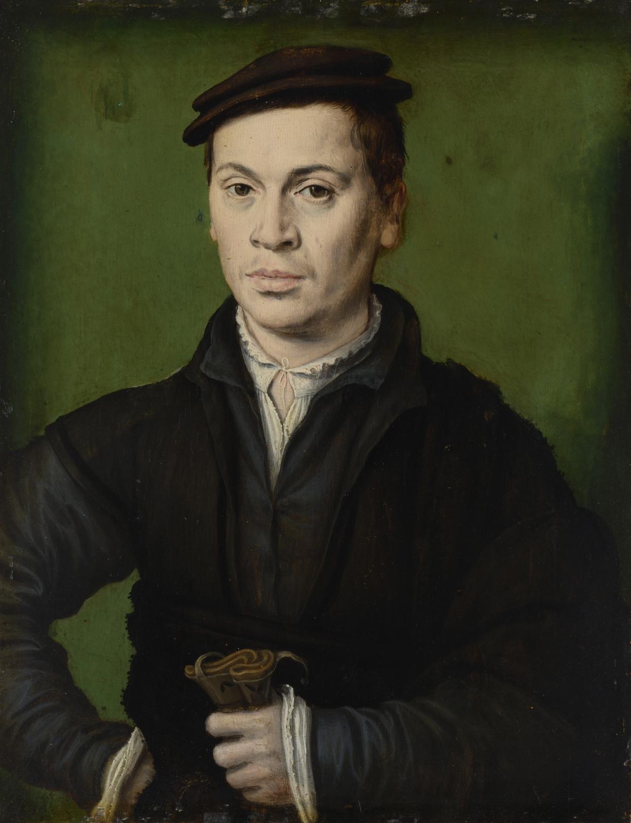 Corneille de Lyon (vers 1500/1510-vers 1574), Homme au béret noir tenant une paire de gants, vers 1530, huile sur bois. Acquis par le biais d’une sous