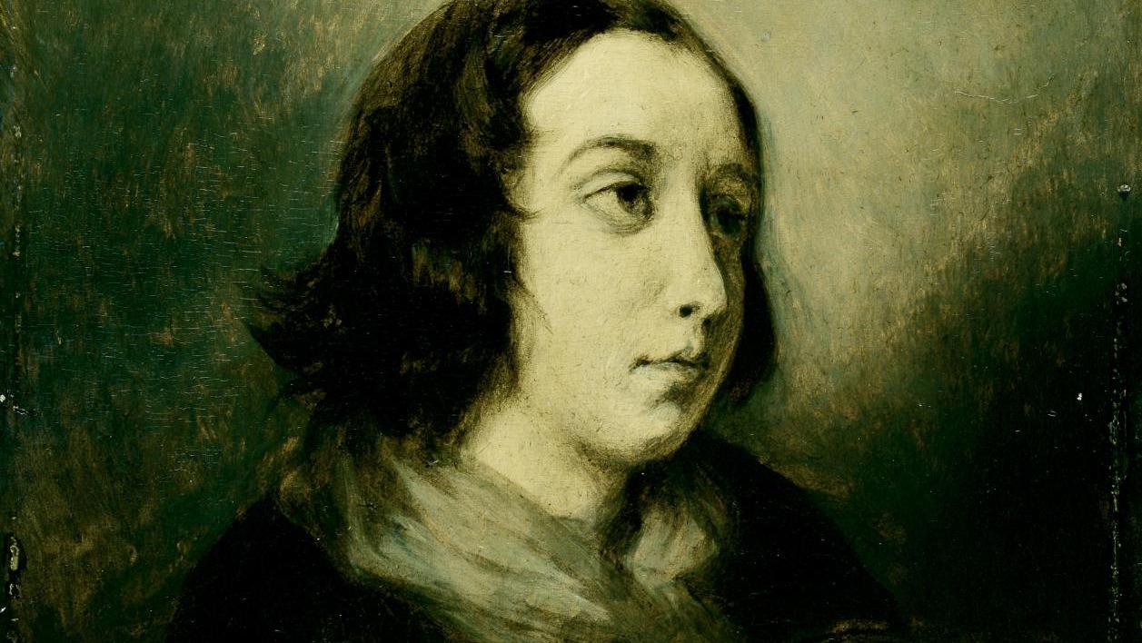 Eugène Delacroix (1798-1863), George Sand habillée en homme, 1834 huile sur bois,... Une amitié fidèle