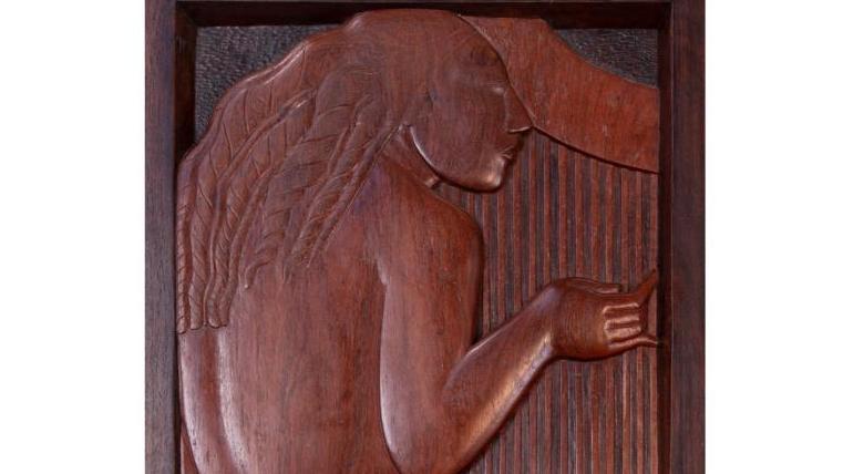 Attributed to Ivan Mestrovic (1883-1962), Woman with Harp, panel carved in high relief,... Ivan Mestrovic's Lyrical Piece