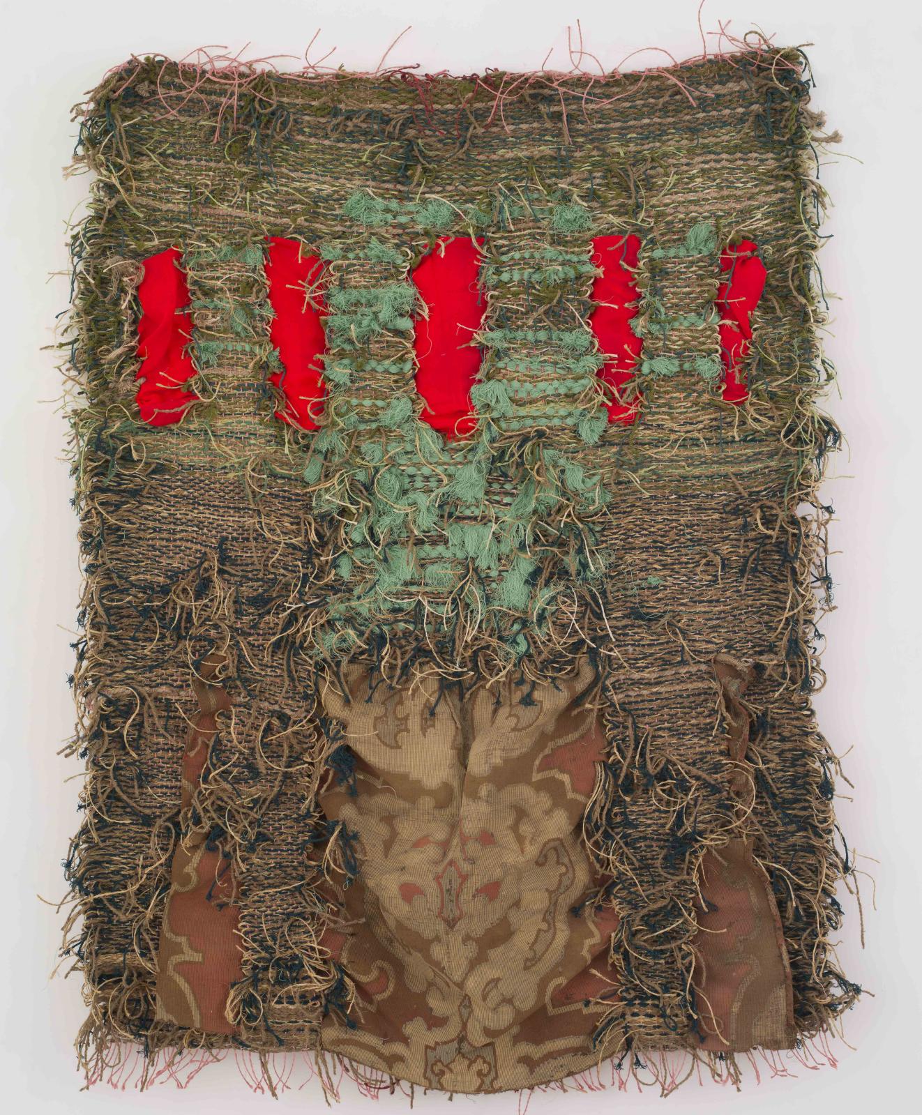 Josep Grau-Garriga (1929-2011), Drap I mès (Tissu et davantage), 2011, coton, tissu, jacquard et raphia, 165 x 125 cm. Galerie Nathalie Obadia. Courte