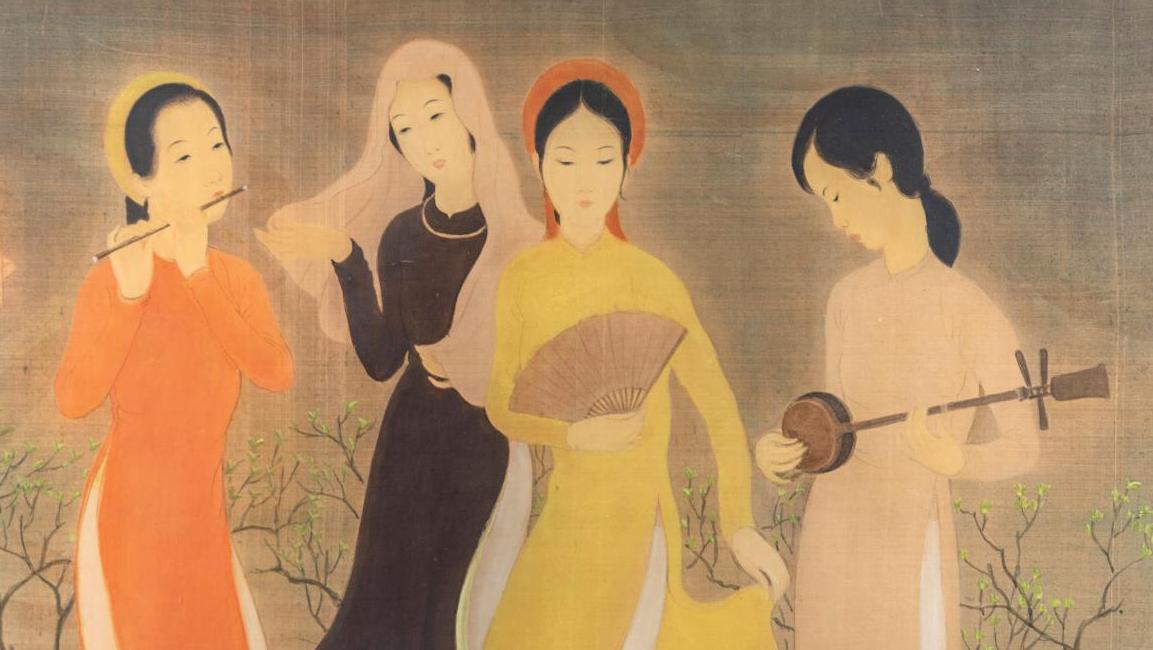 Mai Trung Thu, dit Mai-Thu (1906-1980), Jeunes musiciennes danseuses dans un jardin,... Scènes intimistes de Mai-Thu, portrait de Combas et danseuses de Cosson