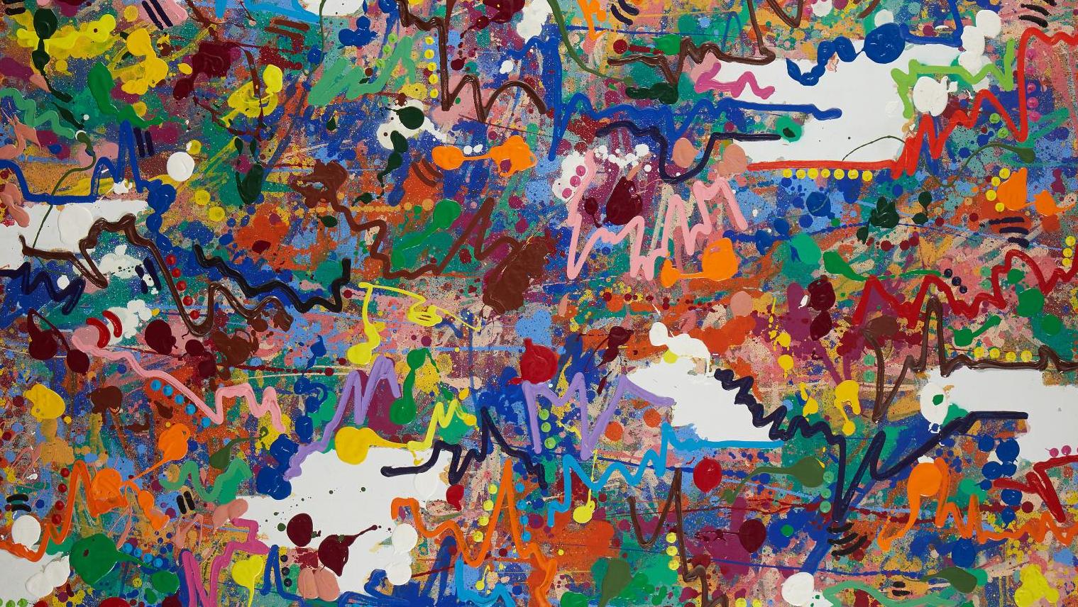 JonOne (né en 1963), Blizam Bloom, août 1990, acrylique et spray sur toile, 140 x 190 cm.... Floraison  automnale  pour JonOne