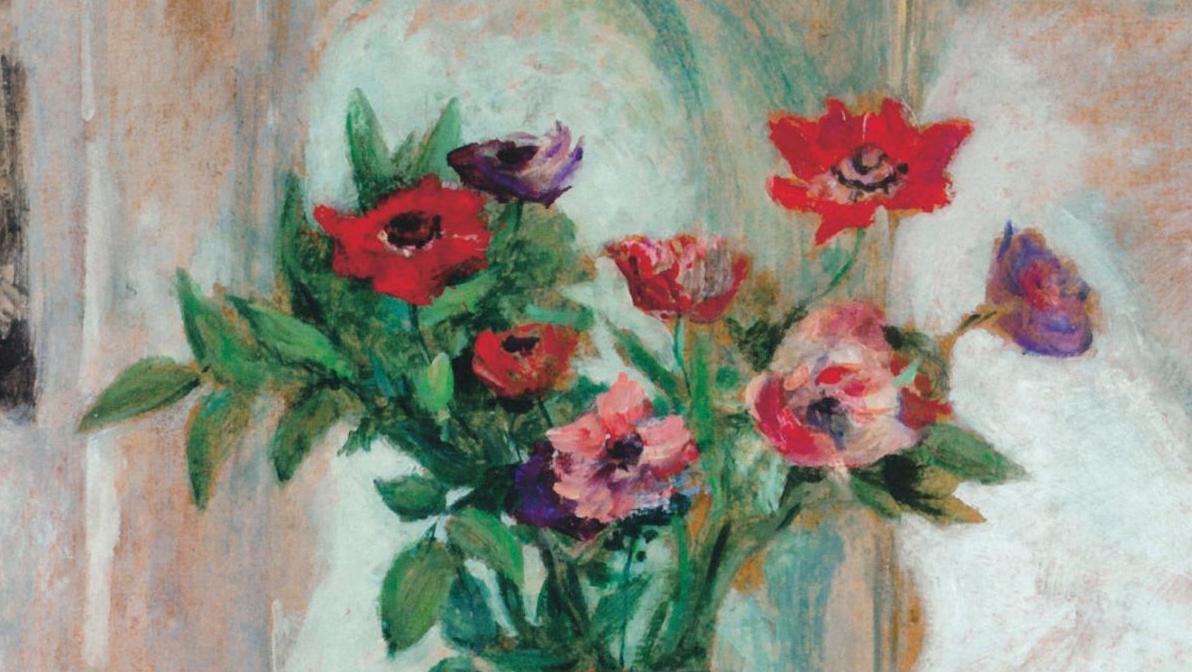 Édouard Vuillard (1868-1940), Anémones, 1907, peinture à la colle sur carton, contrecollé... Les choses simples de Vuillard