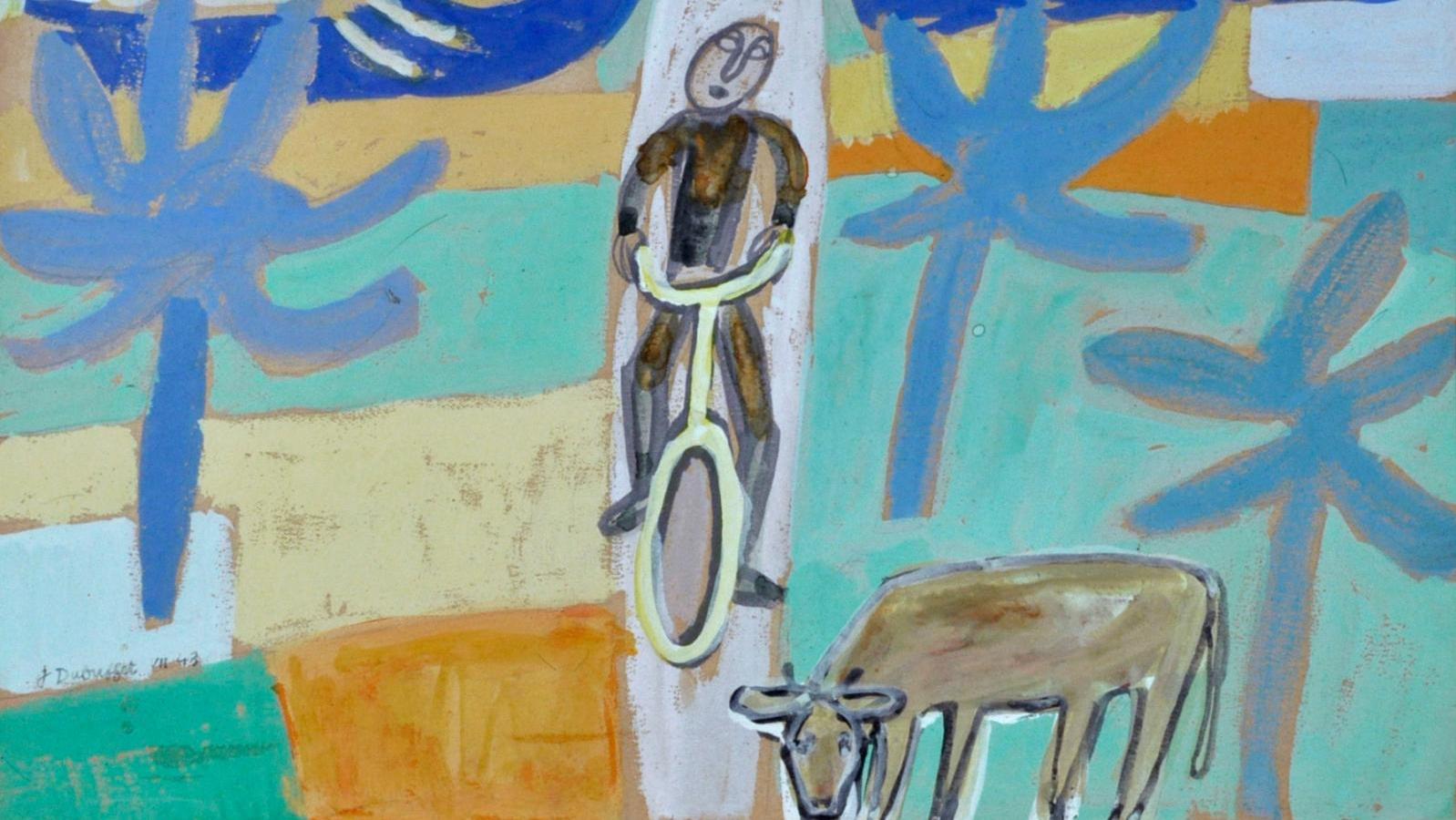 Jean Dubuffet (1901-1985), Cycliste aux nuages à pattes, 1943, dessin à la gouache,... Jean Dubuffet en roue libre
