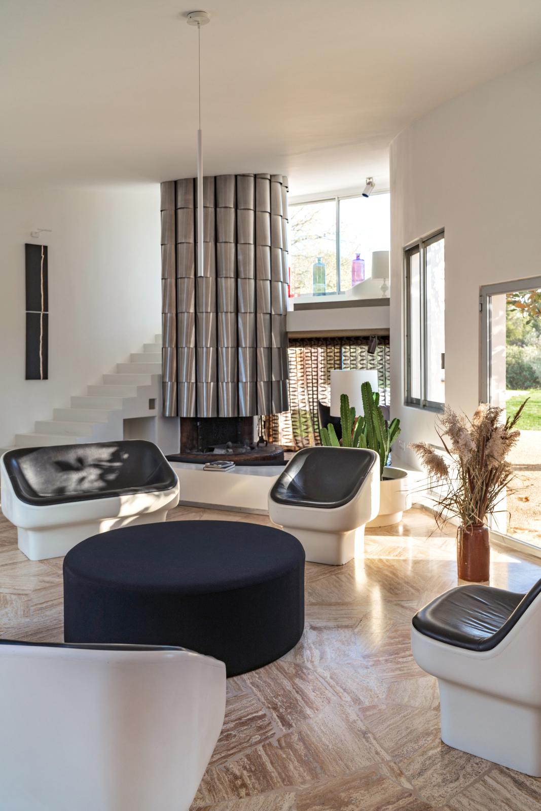 The Benkemoun Villa sitting room, with the chimney hood designed by Max Sauze.