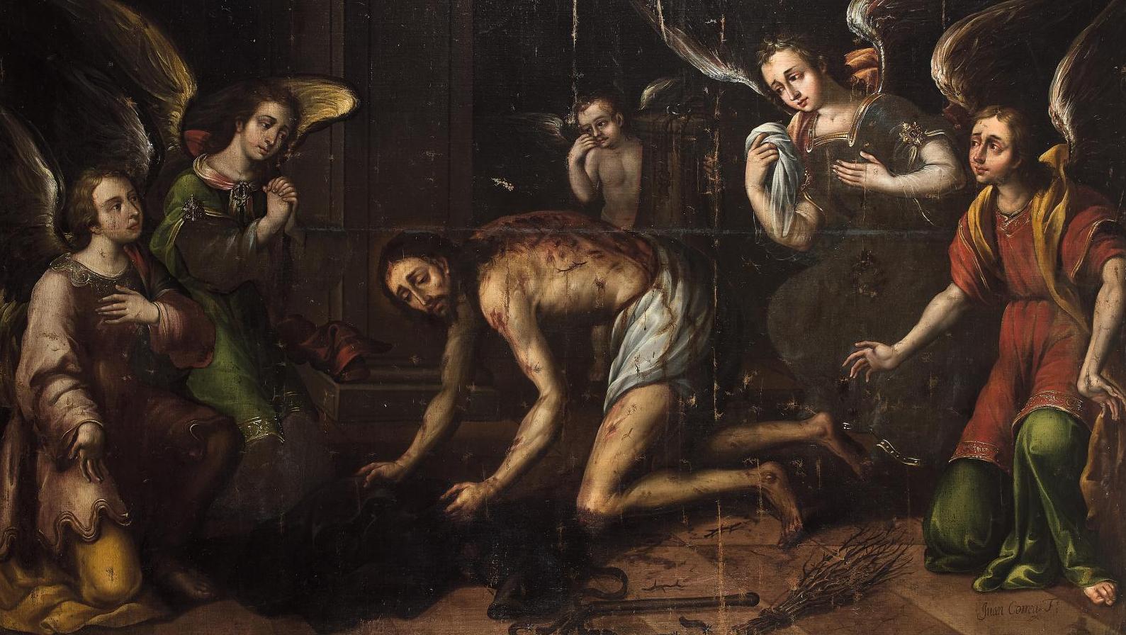 Juan Correa (1646-1716), Le Christ consolé par les anges après la flagellation, toile,... Peintures mystiques et profanes d’ici et d’ailleurs