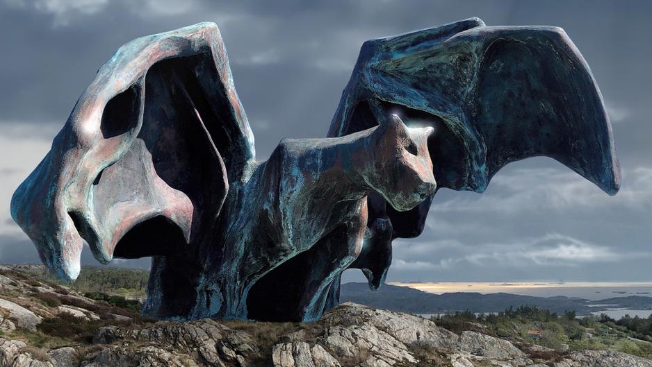 Johan Creten (né en 1963), De Vleermuis (The Bat), 2018-2019, bronze, 230 x 385 ... En Suède, Wildlife Nature Sculpture