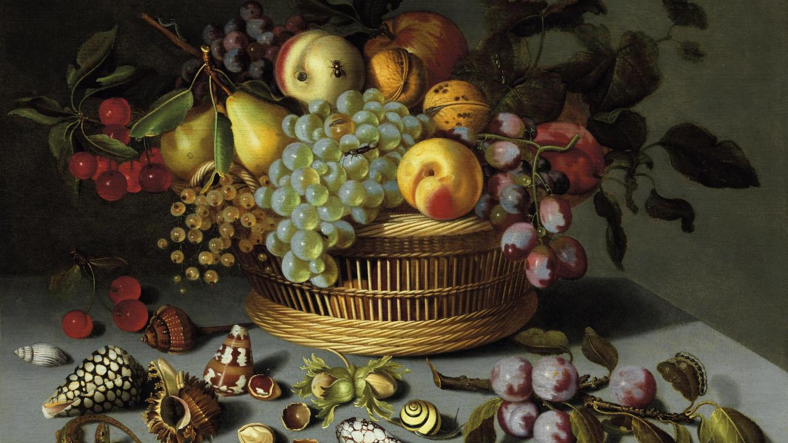 Ambrosius Bosschaert le Jeune (1609-1645), Früchtestillleben mit Muscheln und Insekten... Sainte tentation