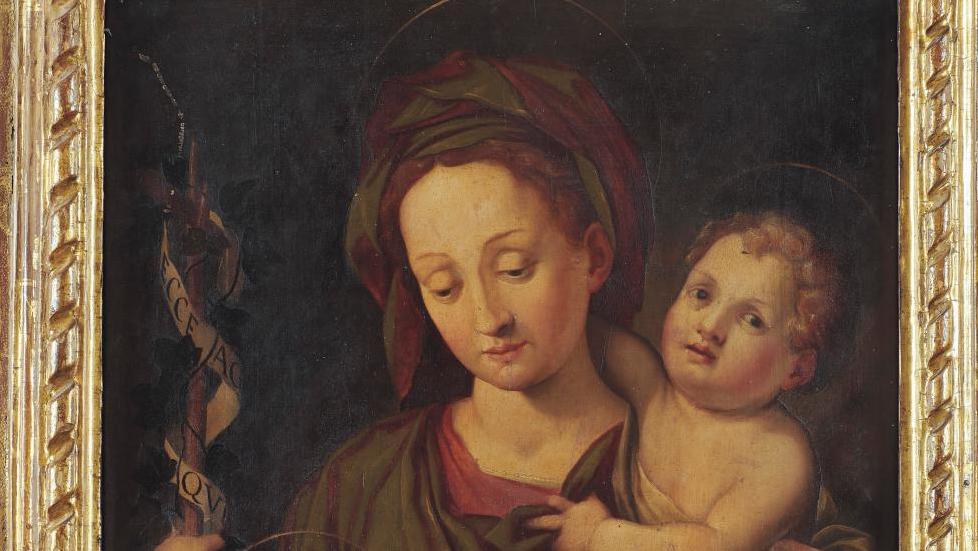 Santi Di Tito (1536-1603), Vierge à l’Enfant avec saint Jean-Baptiste, huile sur... Douceur Toscane