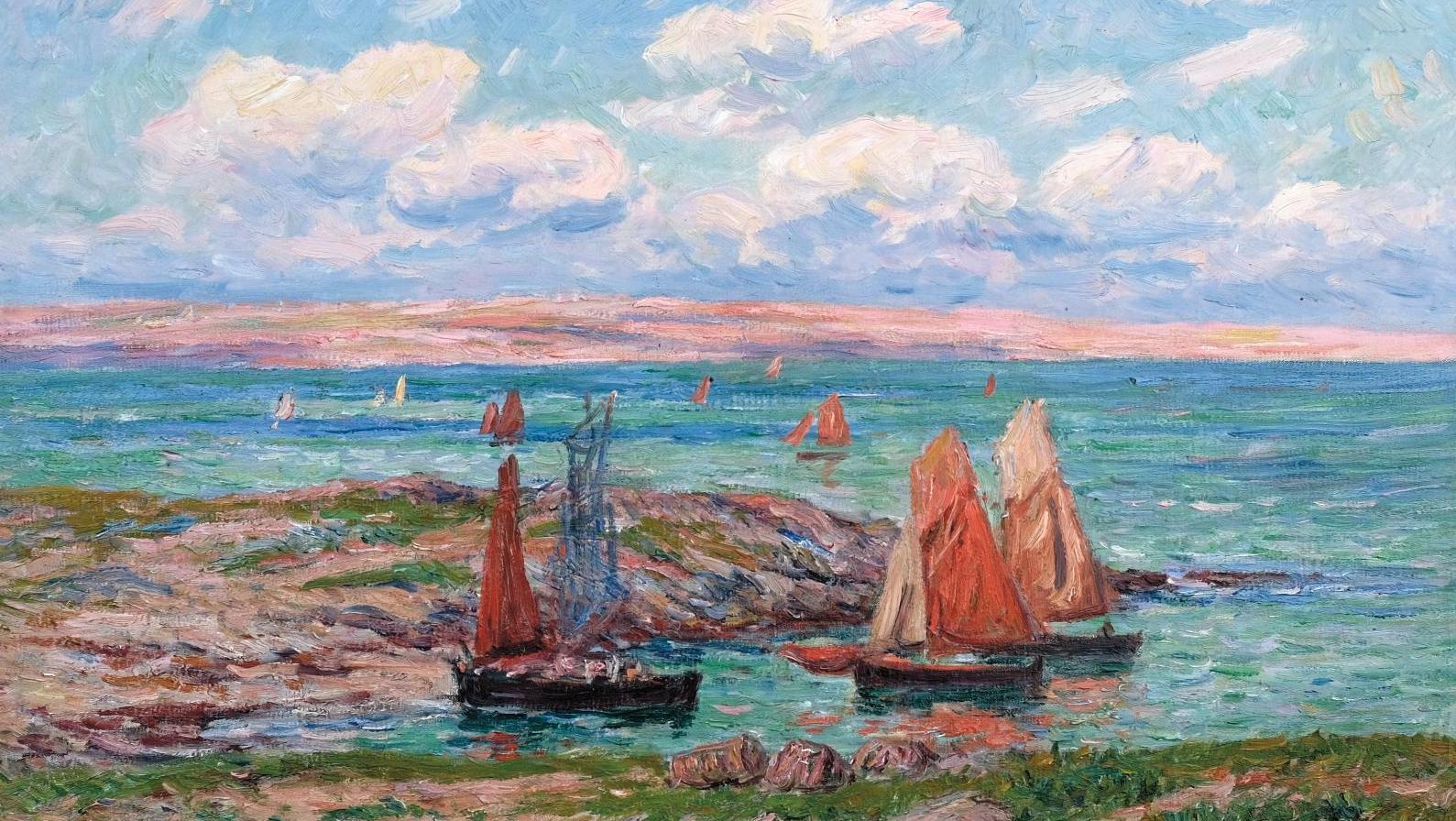 Henry Moret (1856-1913), Baie d’Audierne, Finistère , 1910, huile sur toile, 50 x 61 cm.... Feu d’artifice pour Henry Moret à Brest