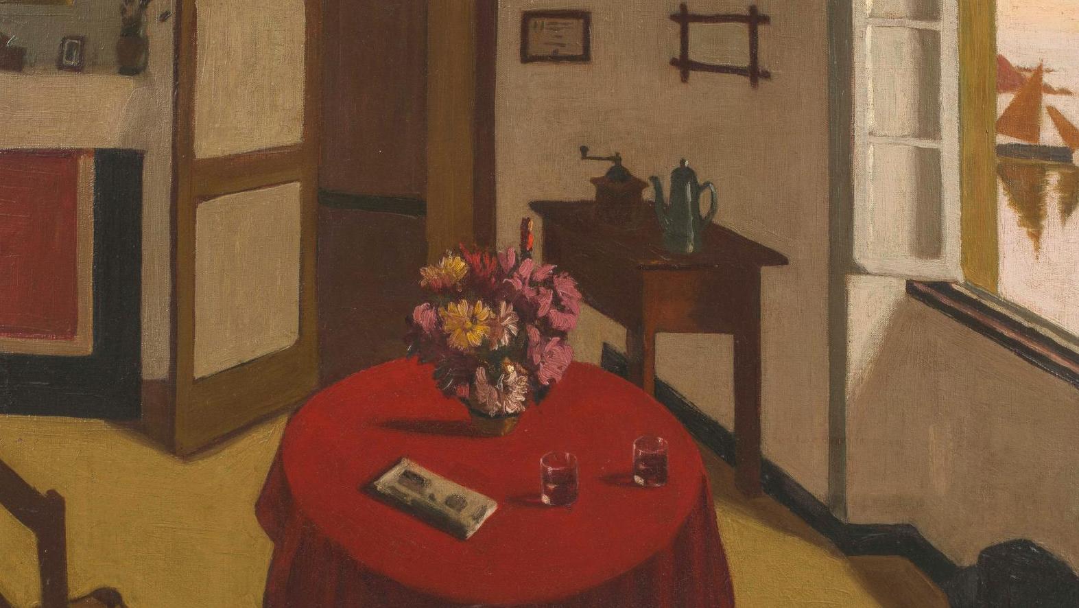 Marius Borgeaud (1861-1924), «Intérieur à la table rouge», Audierne, 1923, oil on... Surprise Record for Borgeaud