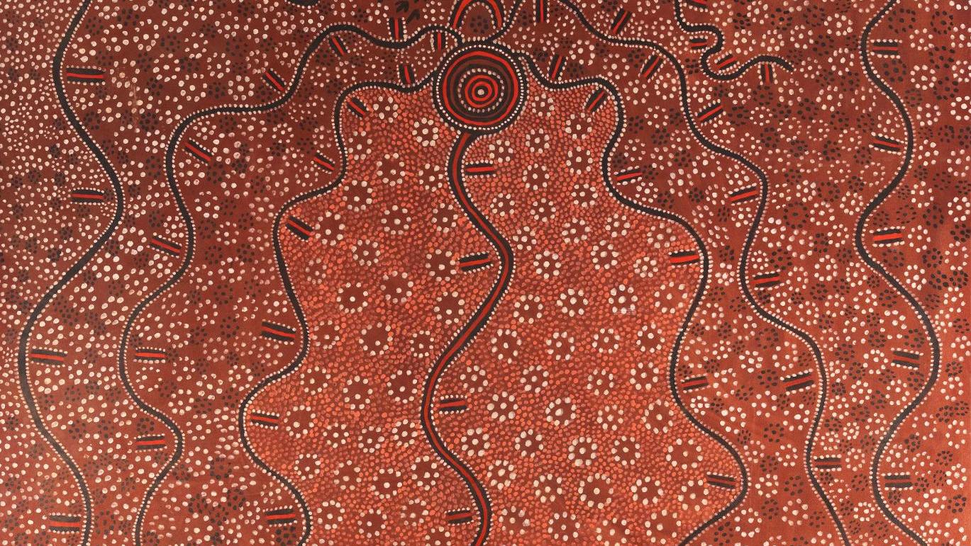Long Jack Phillipus Tjakamarra (vers 1932-1992), Water Dreaming at Kalipinypa, 1974,... Before Time Began à la fondation Opale