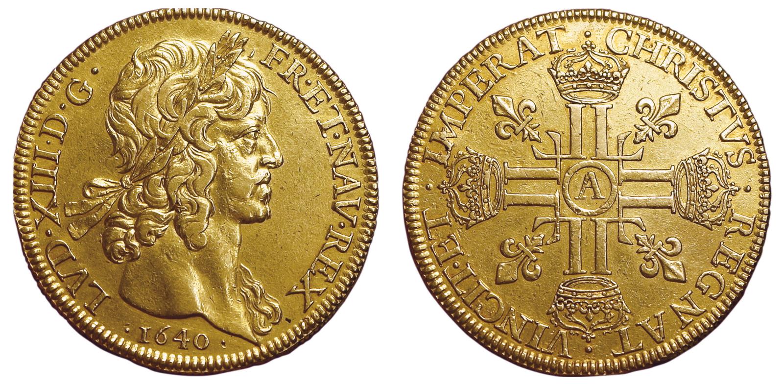 Parmi les monnaies dites «de plaisir» figuraient aussi des pièces de 8 louis, à l’image de ce bel exemplaire au profil de Louis XIII, à la