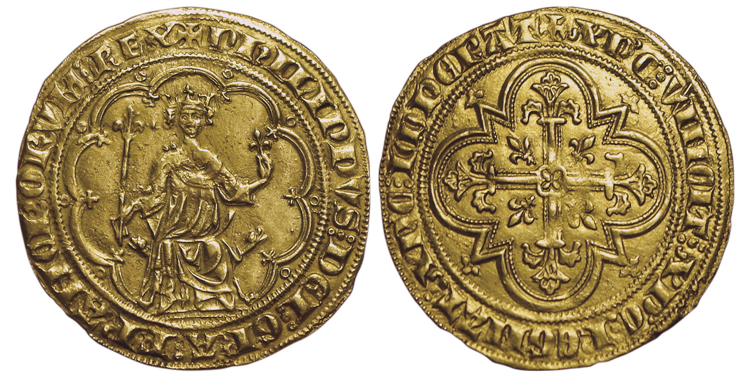 Un denier d’or «à la masse» de Philippe IV (1268-1314), plus souvent appelé Philippe le Bel, était proposé lors de la vacation. À l’avers,