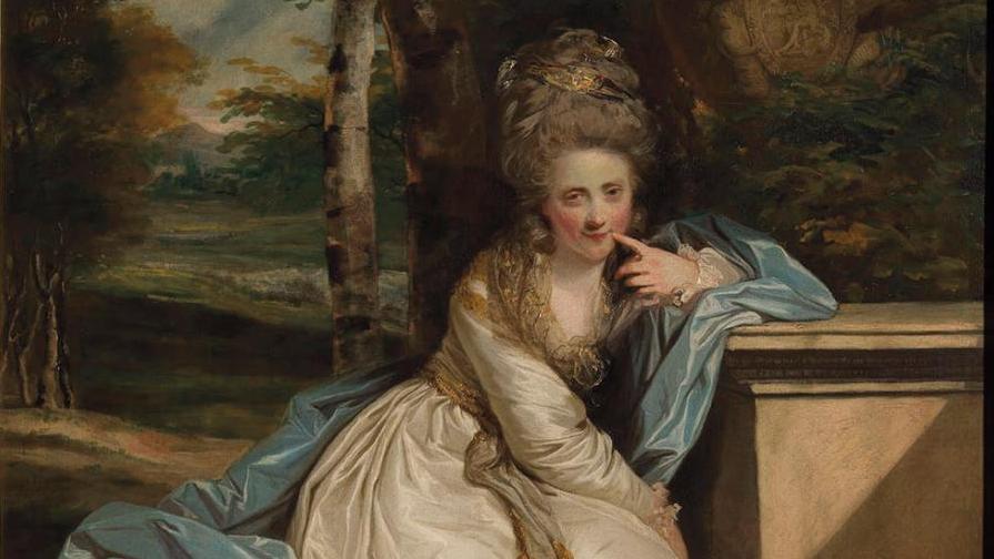 Joshua Reynolds, L’Honorable Miss Monckton, 1777-1778, huile sur toile, 240 x 147,3 cm... Musée du Luxembourg : L’âge d’or de la peinture anglaise. De Reynolds à Turner