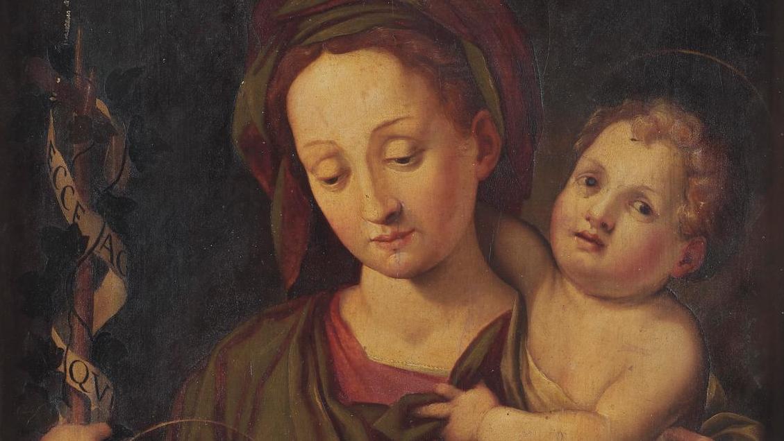 Santi Di Tito (1536-1603), Vierge à l’Enfant avec saint Jean-Baptiste, huile sur... Retour aux sources pour Santi Di Tito