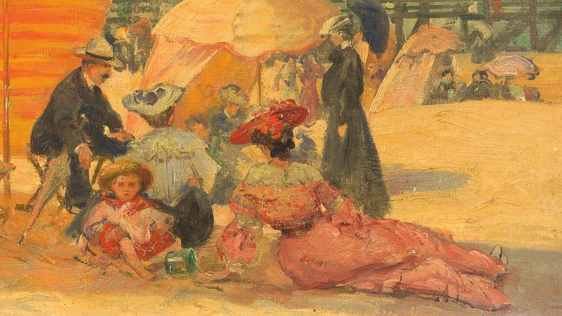 Alex Lizal (1878-1915), La Plage de Capbreton, huile sur toile, signée. 27 x 41 cm.... Les Landes dans le cœur