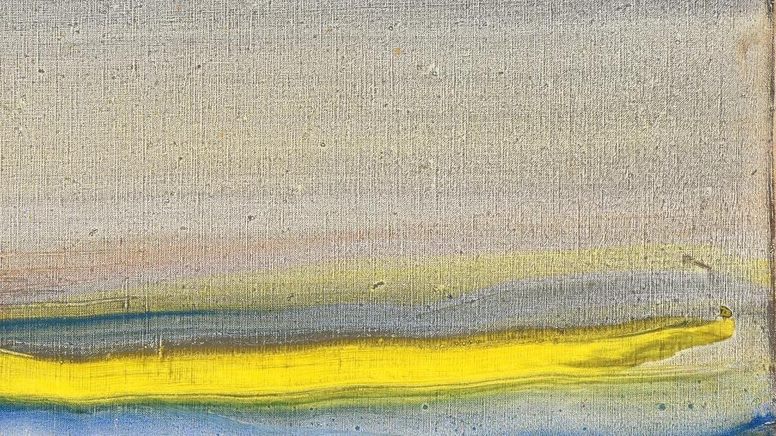 Olivier Debré (1920-1999), Coulée horizontale vert/jaune, 1986, huile sur toile,... Paysage émotionnel d’Olivier Debré