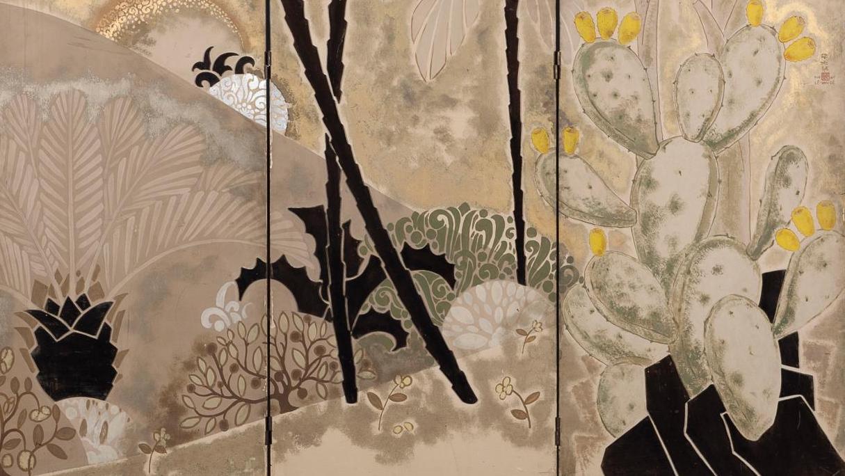Lê Van Dê (1906-1966), Forêt tropicale du Vietnam, 1937, paravent à trois feuilles,... Les peintres du Vietnam nagent en plein bonheur