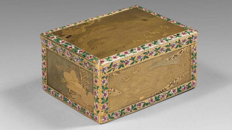 Maître orfèvre Jean Ducrollay (actif de 1734 à 1761), boîte montée à cage en or jaune,... Raffinement et exotisme dans l’orfèvrerie