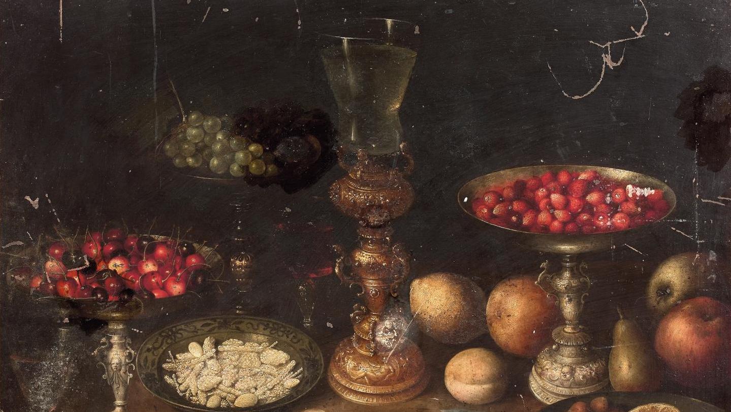 Attribué à Georg Flegel (1563-1638), Nature morte aux coupes de fruits rouges, cuivre,... Une victoire gourmande pour l’école de Francfort