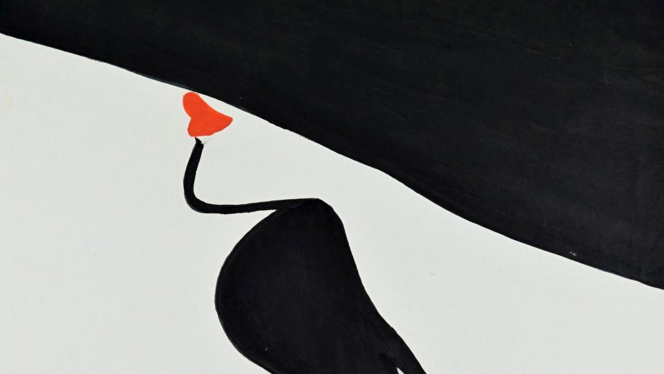 René Gruau (1909-2004), Rouge baiser, encre et gouache sur papier, 52,5 x 46 cm.... Le rouge et le noir