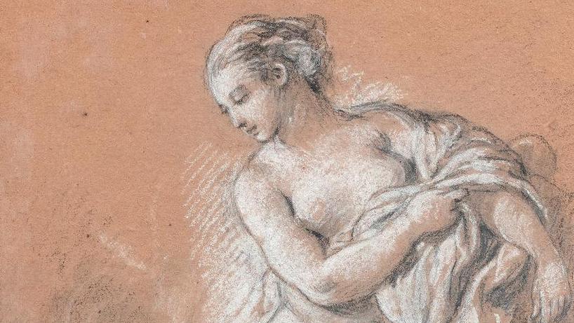 François Boucher (1703-1770), Femme nue debout, 1762, pierre noire et rehauts de... Les courbes du XVIIIe siècle