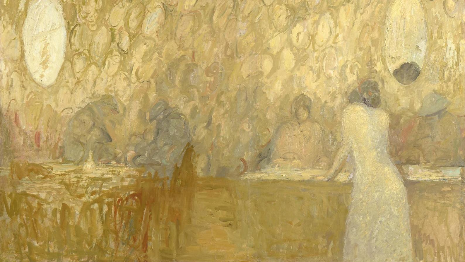 Jacques Truphémus (1922-2017), Au café, effet de lumière, vers 1980, huile sur toile,... Sérénité avec Truphémus et design pointu avec Platner