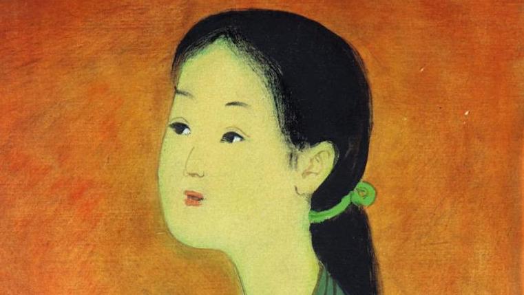 Mai-Thu (1930-1955), L’Espoir, peinture et encre sur toile de soie contrecollée sur... L’enfance vue par Mai-Thu