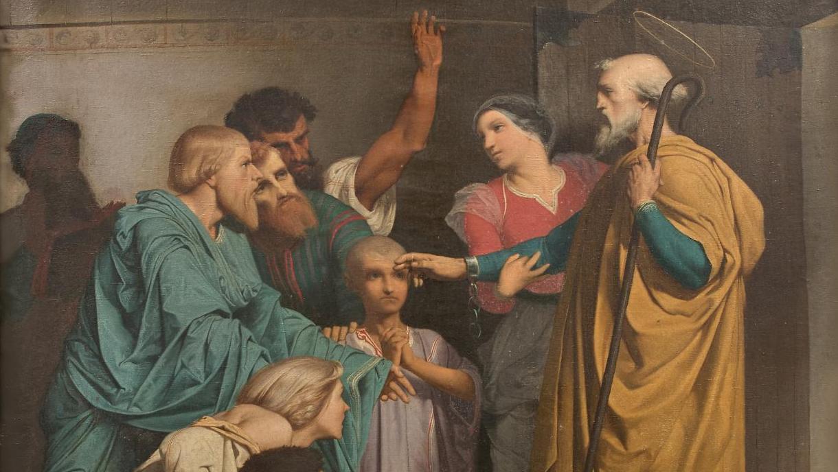 Gustave Boulanger (1824-1888) Saint Pierre introduit dans la maison de Marie, mère... Une peinture de concours