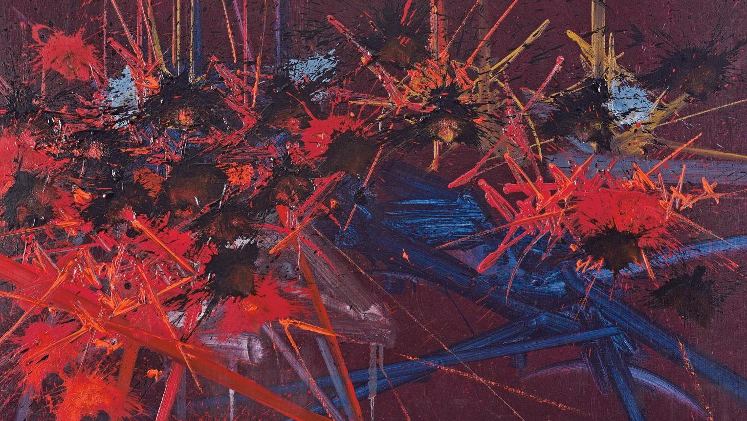 Georges Mathieu (1921-2012), Dédain perdu, 1989, huile sur toile, 97 x 130 cm. Adjugé :... Une éblouissante «Apothéose du feu»