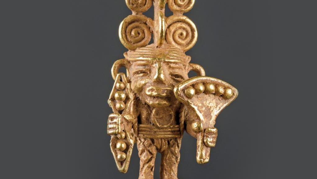Colombie, vallée de Cauca, 1000-1500. Épingle de cape préhispanique, en or «Tumbaga»,... De l’Afrique à l’Amérique du Sud