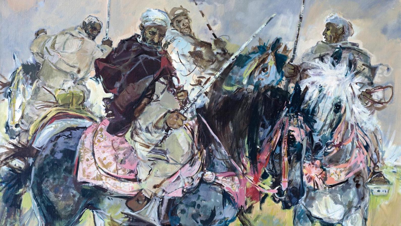 Jean-Gaston Mantel (1914-1995), Fantasia, 1985, huile sur toile, 1985, 60,5 x 92,3 cm.... Visions du Maroc