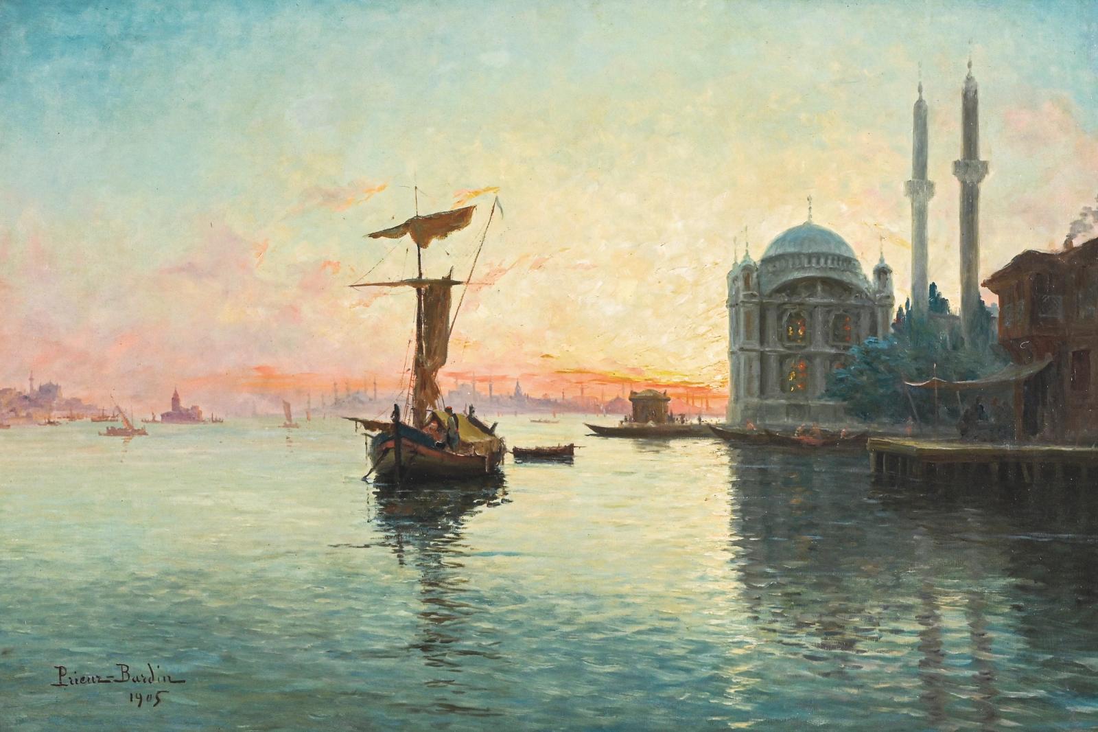 Après la Grèce, la Turquie… Grâce à François Léon Prieur-Bardin, nous pourrons admirer un Coucher de soleil sur Istanbul, peint en 1905 à 