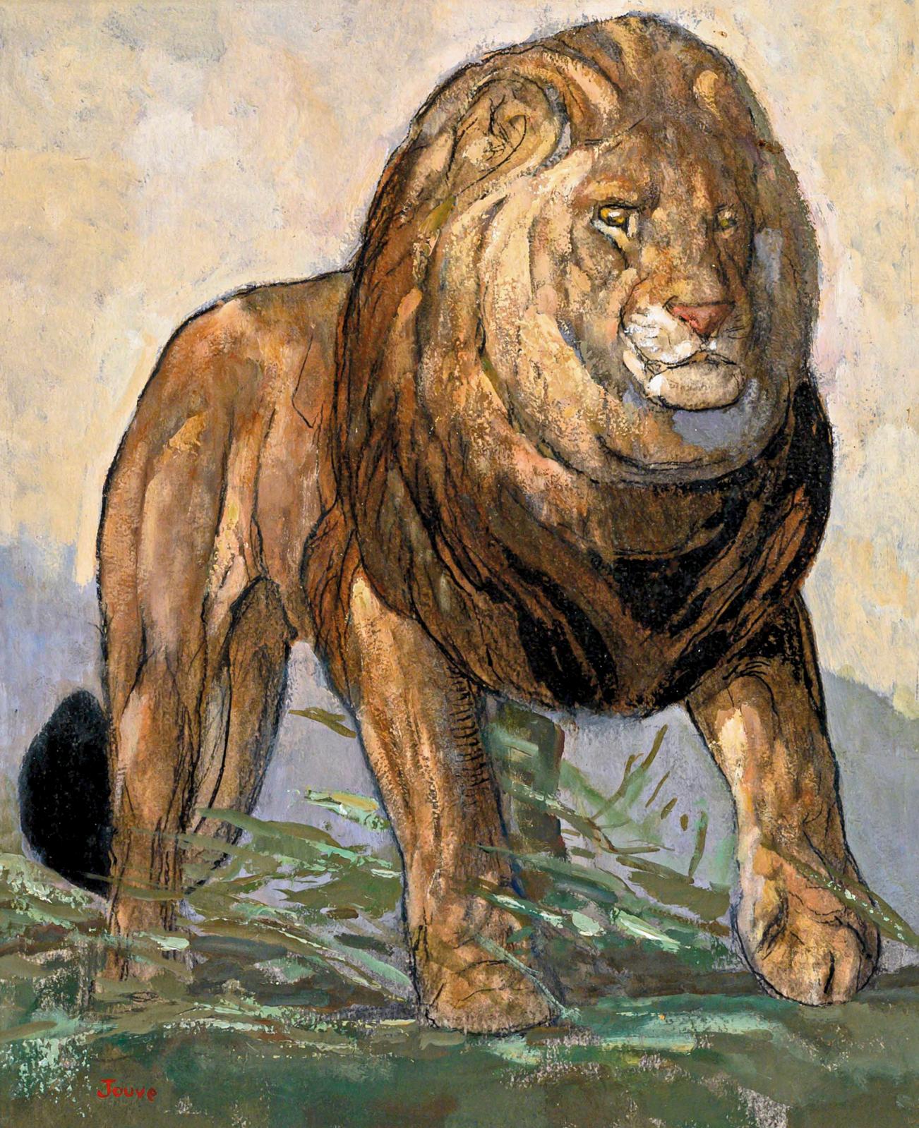 Force et majesté. Paul Jouve (1878-1973) a parfaitement retranscrit le caractère de l’animal dans cette huile sur carton titrée Lion march