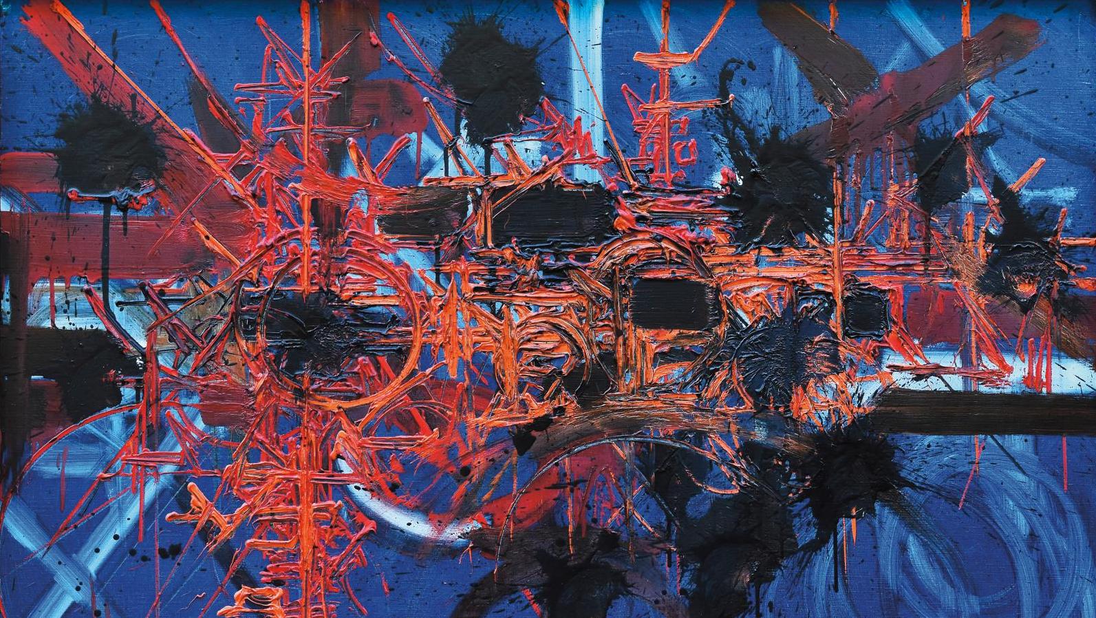 Georges Mathieu (1921-2012), La Voix douce, 1986, huile sur toile, 89,5 x 116,5 cm.... Partitions abstraites à Lille