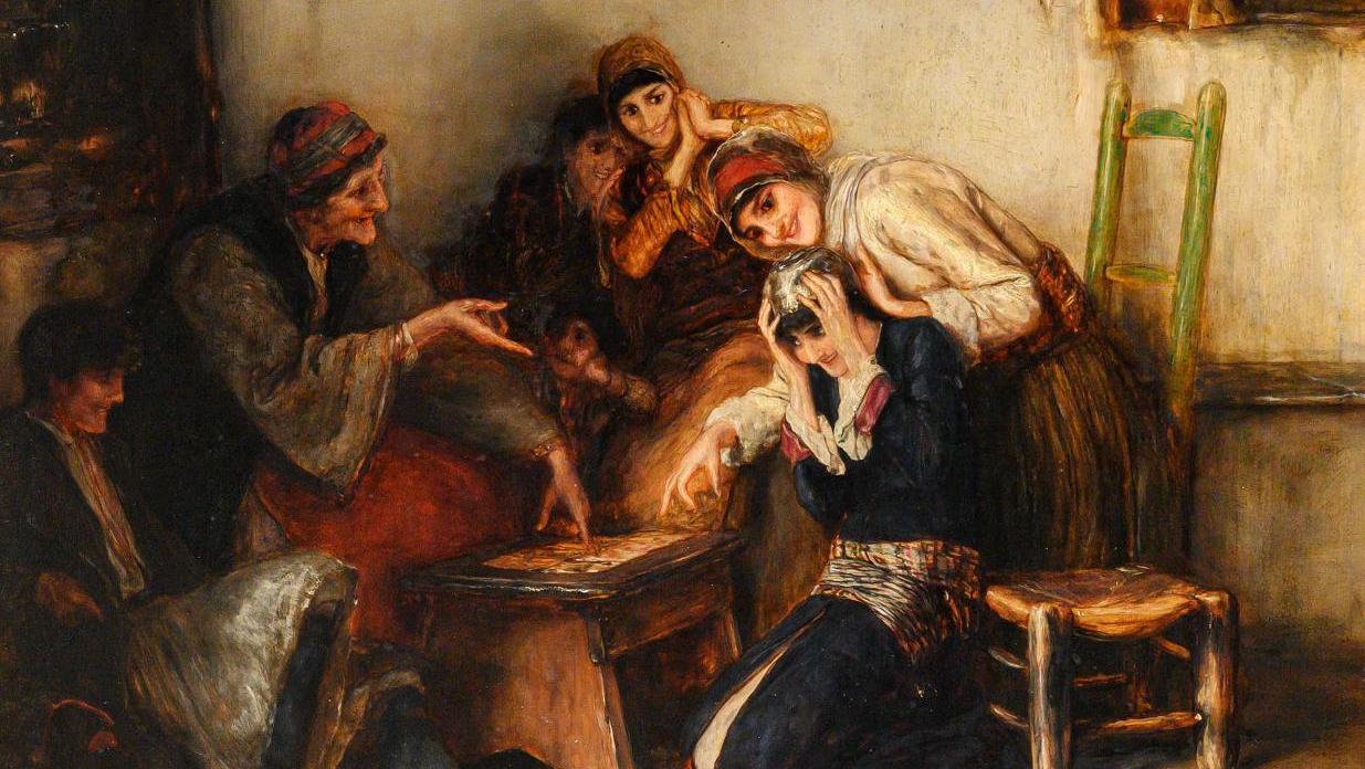 Nikolaos Gysis (1842-1901), The Fortune Teller, 1886, oil on panel, 74.5 x 60 cm.Estimate:... Greece's Most Celebrated Painter