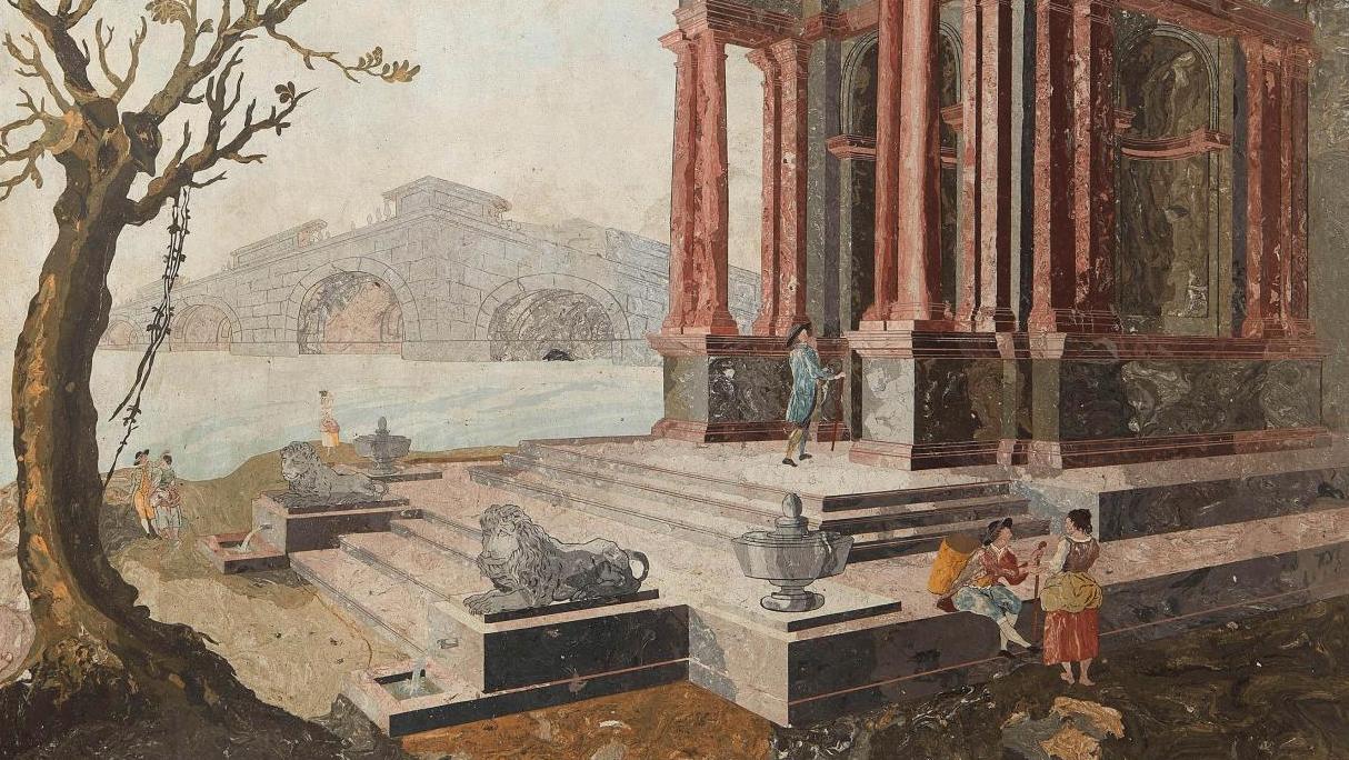 Don Enrico Hugford (1695-1771), un ensemble de neuf panneaux de scagliola (un reproduit),... La scagliola bénie par un abbé