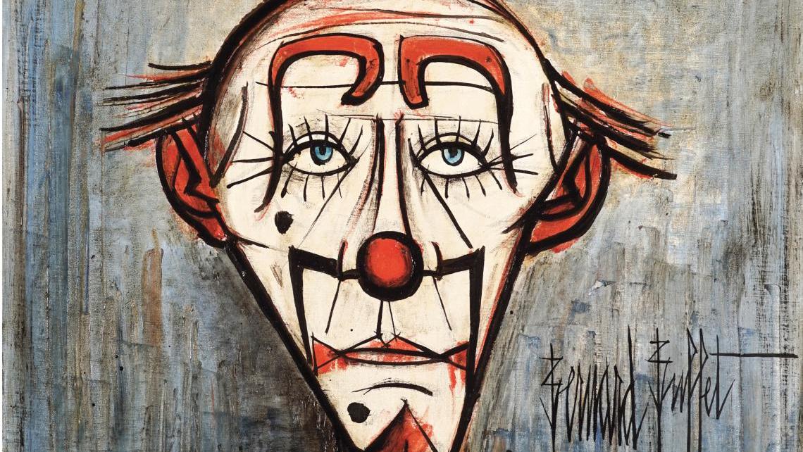 Bernard Buffet (1928-1999), Tête de clown, 1989, huile sur toile, 100 x 73 cm. Estimation :... Vu par Bernard Buffet, le spectacle est terminé