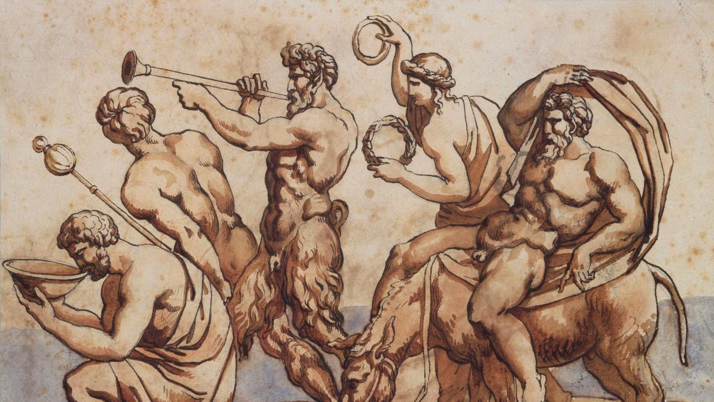 Théodore Géricault, Cortège de Silène, vers 1816-1817, mine de plomb, encre, lavis... Beaux-Arts de Paris : À l’école de l’antique : Poussin, Géricault, Ingres…