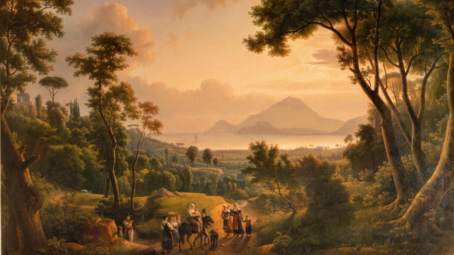 Alexandre-Hyacinthe Dunouy, Vue prise de la côte de Pausilippe à Naples, huile sur... Musée Girodet : la bataille romantique du Salon de 1819