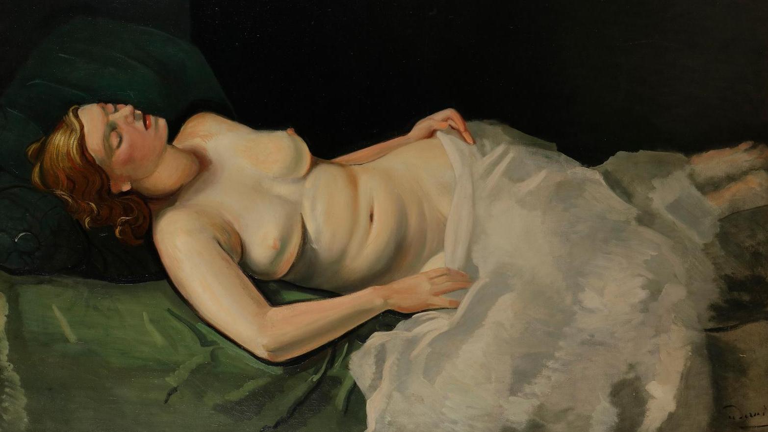 André Derain (1880-1954), Nu allongé au divan vert, huile sur toile, vers 1934-1939,... Mise à nu par Derain