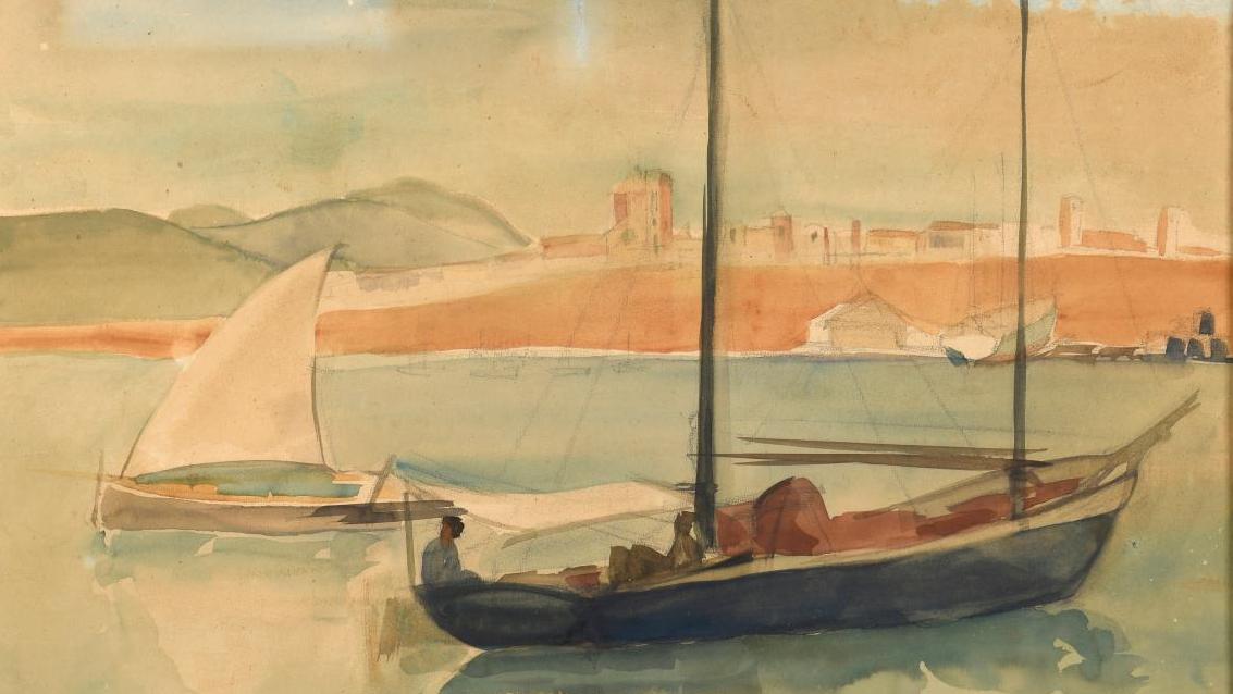 Nicolas de Staël (1914-1955), Barques aux Baléares et îles Baléares, aquarelle sur... De Staël aux Baléares
