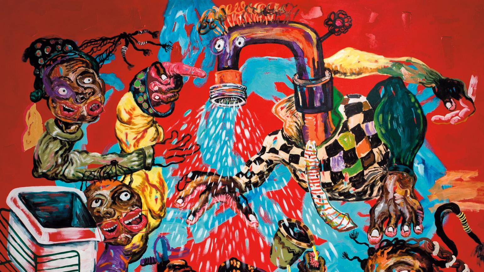 Cristiano Mangovo (né en 1982), Agua para todos, 2018, acrylique sur toile, 210 x 220 cm....  Aux couleurs de l’Afrique
