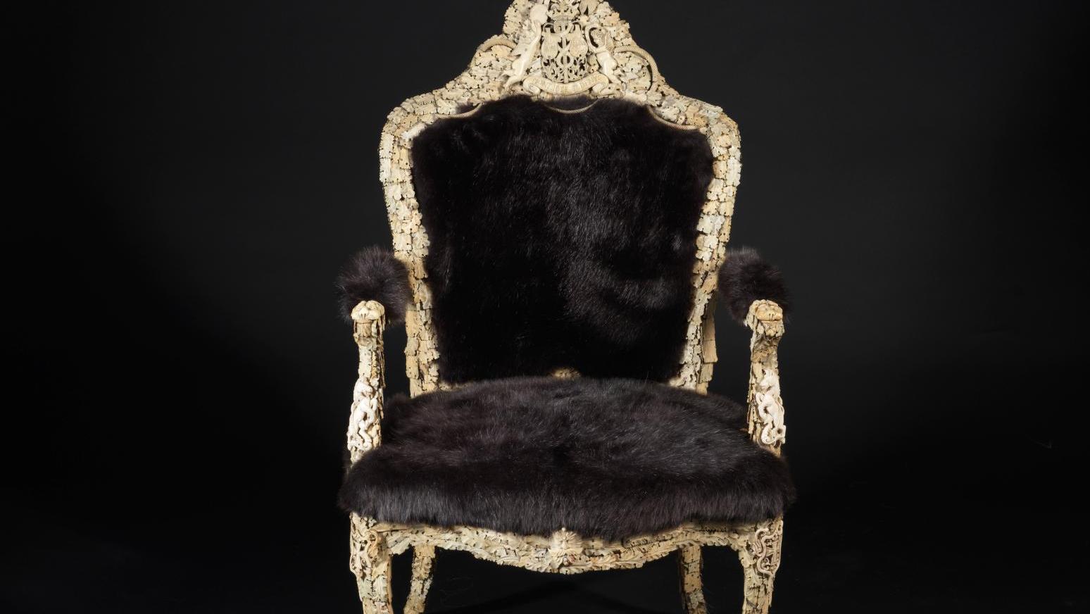 Dieppe, ca. 1860, armchair from a set of three with carved and engraved bone and... Erté Revisits the Château of Beauty and the Beasts