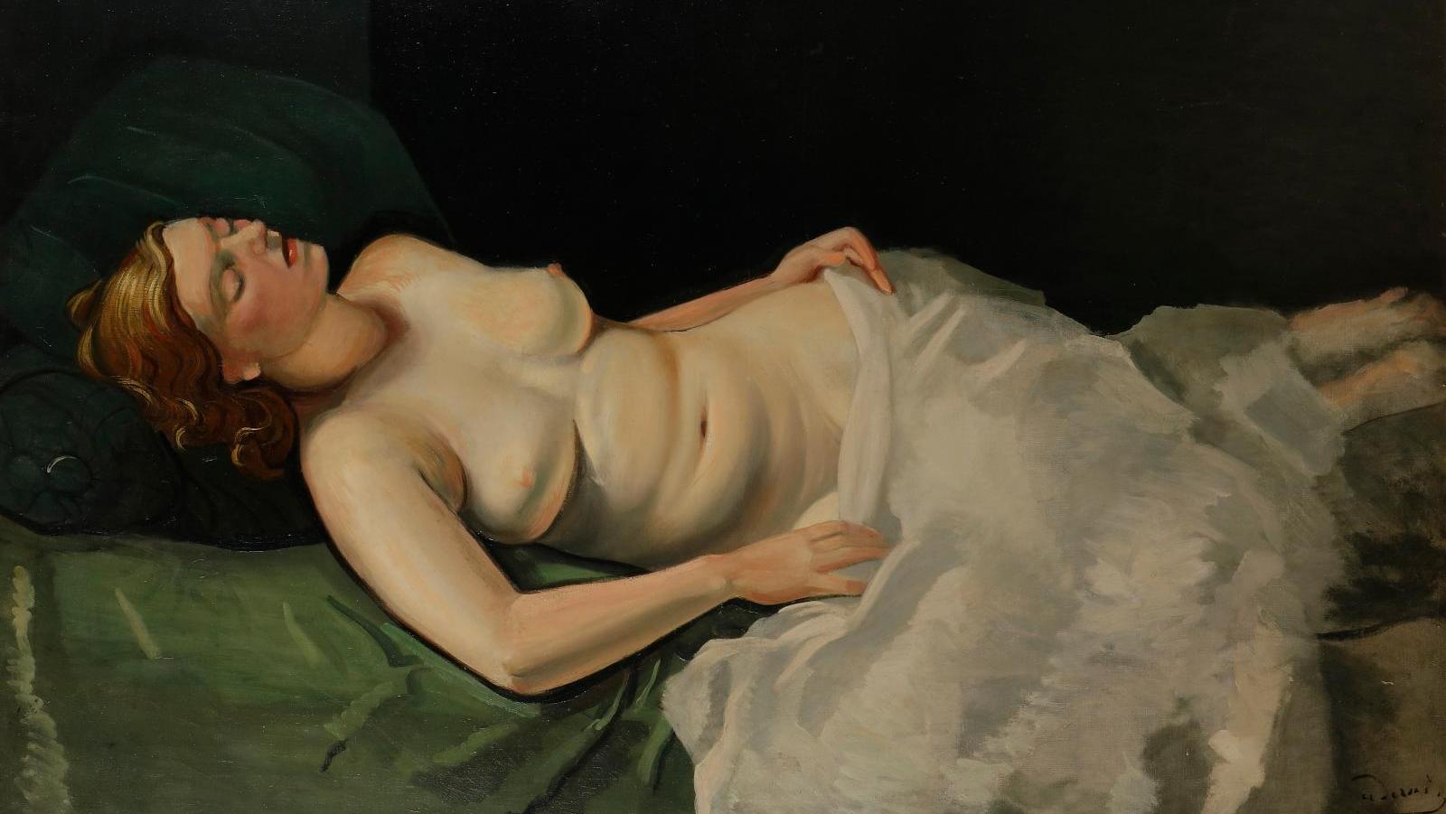 André Derain (1880-1954), Nu allongé au divan vert (Reclining nude on a green divan),... Derain Lays a Model Bare