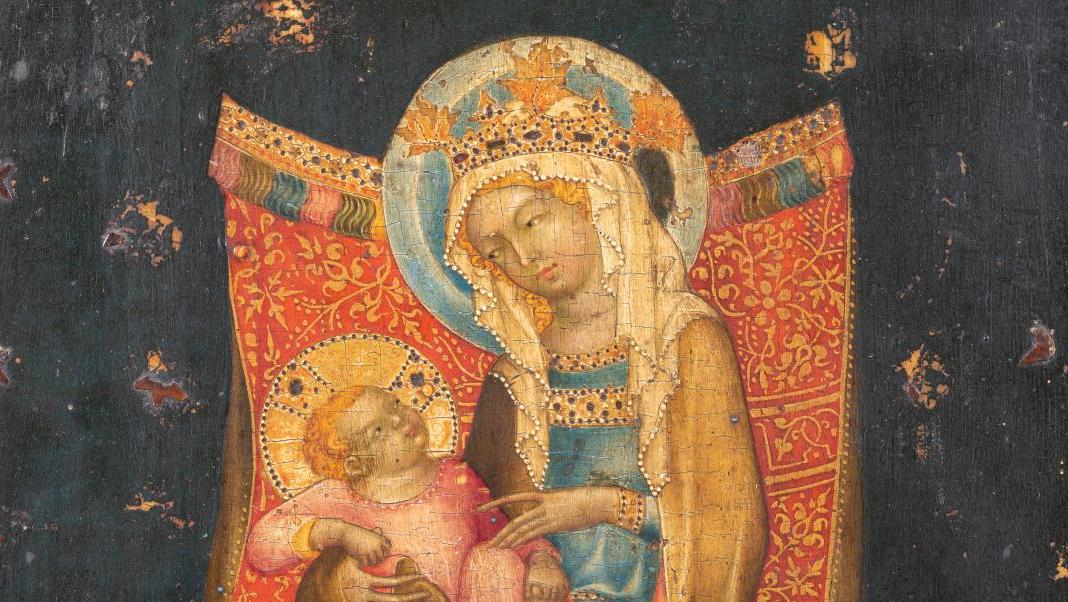 Maître de Vyssi Brod (Bohême vers 1350), La Vierge et l’Enfant en trône, panneau...  Le Maître de Vyssi Brod, figure centrale de la peinture praguoise