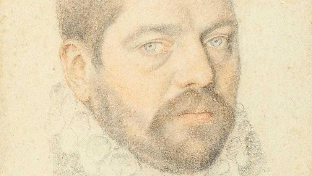 Étienne Dumonstier (1540-1603), Portrait d’homme portant une collerette, 1573, pierre... Le portrait dessiné à la cour  des Valois